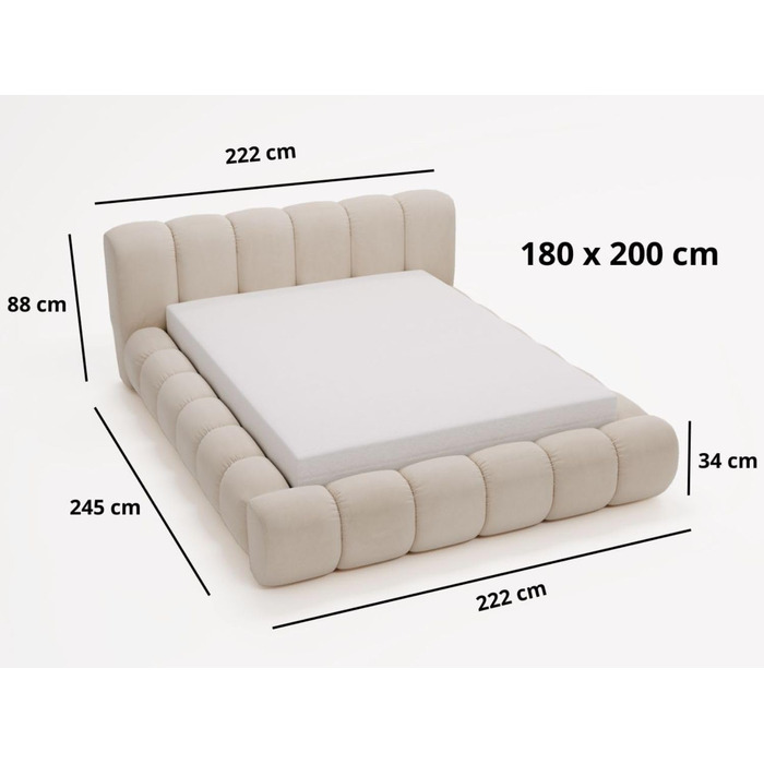 Ліжко GRAINGOLD Doria 180x200, М&39яке ліжко з ящиком для зберігання, Велюр, з рейковим каркасом, з узголів&39ям, без матраца (Кремовий, 180x200) Кремовий 180x200