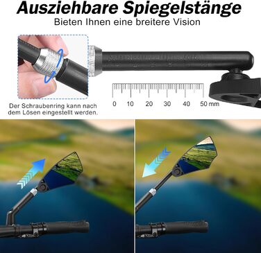 Велосипедні дзеркала, дзеркала заднього виду для велосипедів з висувною стійкою дзеркала, складні велосипедні дзеркала для керма 20-23 мм, дзеркала високої роздільної здатності для керма з поворотом на 360 (пара)