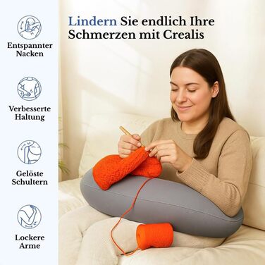 Ергономічна подушка Crealis для рукоділля, подушка для читання для дорослих, подушка для в&39язання, ваш союзник для комфорту та творчих моментів (сіра)