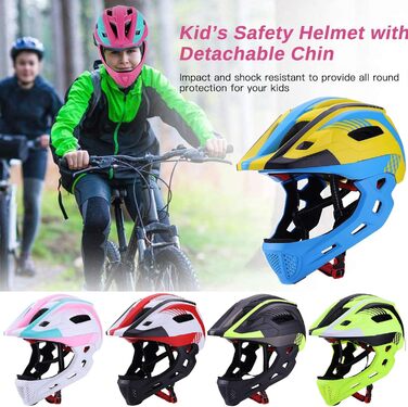 Дитячий велосипедний шолом зі знімним захистом підборіддя, велосипедний шолом із повним захистом для хлопчиків/дівчат, шолом для даунхілу, скейтбордингу, катання на роликах, роликових ковзанах, дитячий велосипедний шолом з підсвічуванням
