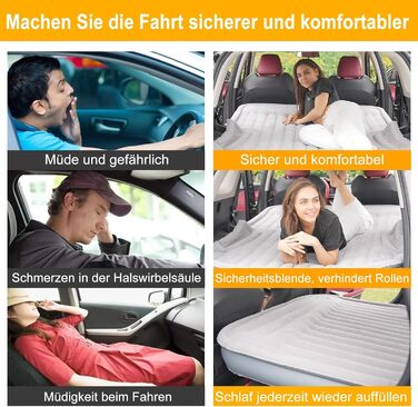 Надувний матрац KMZ SUV із вбудованим електричним насосом - потовщений та флокований матрац для подорожей та кемпінгу - вантажопідйомність 300 кг - сірий