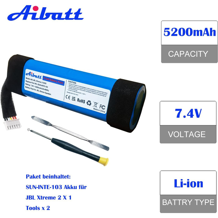 Замінний акумулятор ємністю 5200 мАг для Bluetooth-колонок JBL Xtreme 2, Xtreme2, XTREME2BLKAM, XTREME2BLUAM, замінний акумулятор для JBL SUN-INTE-103, акумулятор 21NR19/66-2. Замінний акумулятор для JBL Xtreme 2