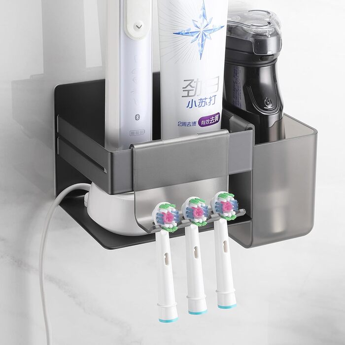 Тримач для зубної щітки OETAMS Тримач для електричної зубної щітки з 2 аксесуарами для ванної кімнати, тримач для зубної щітки з нержавіючої сталі Настінний самоклеючий тримач для зубної щітки Чорний тримач для насадок для щіток без свердління