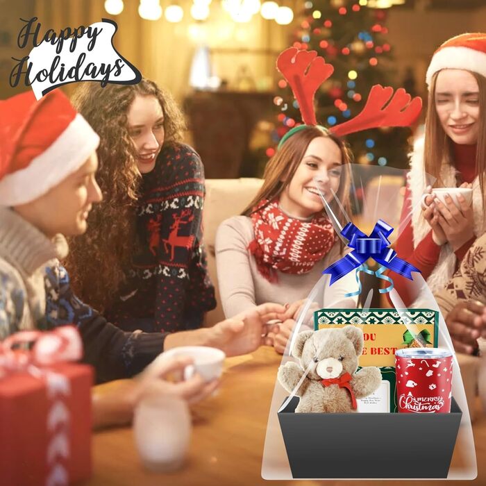 Порожній картонний подарунковий кошик, 5 шт. у упаковці чорного кольору Великі порожні подарункові кошики з ручками для жінок та чоловіків - свято, день народження, Різдво, День святого Валентина, весілля, подарунок на дитячий душ та будь-яку подію