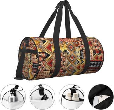 Спортивна сумка, дорожня сумка, з африканським текстилем, візерунок печворк, сумка для подорожей на вихідні, чорна, універсальний розмір, сумка для подорожей
