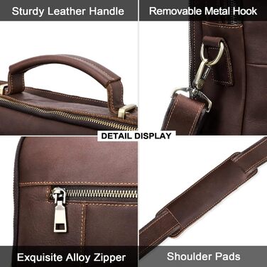 Контакти Шкіряний портфель для чоловіків, 16-дюймовий ноутбук сумка для офісу, шкіряний месенджер з ремінцем для візка, ПК портати