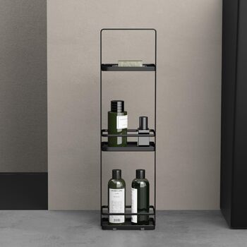 Душова полиця doporro без свердління, 3-рівнева окремостояча полиця для ванної кімнати, тонка металева полиця для душу, сучасний дизайн для ванної кімнати та туалету, чорна