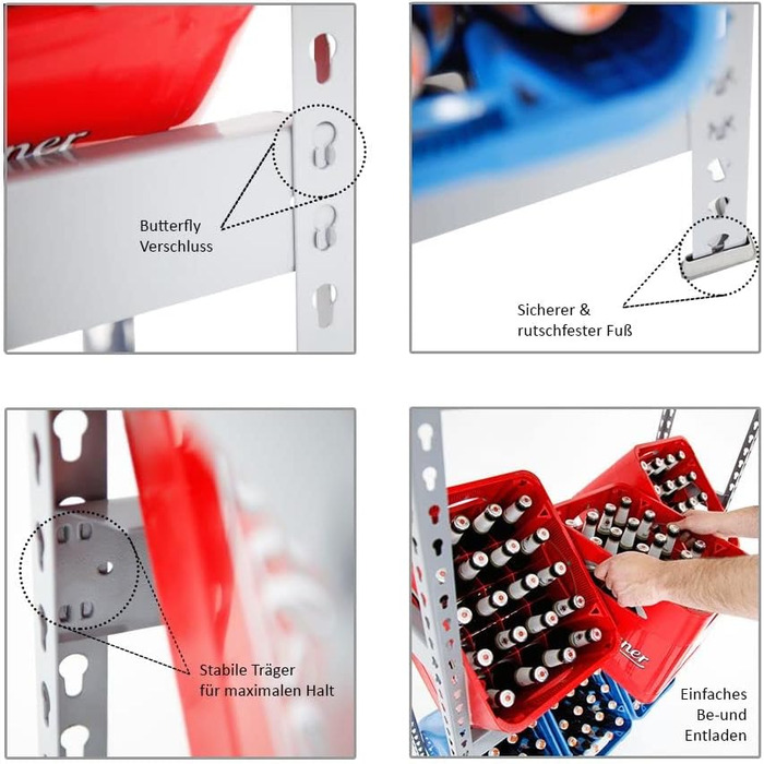 Стелаж для напоїв PROREGAL Camel на 9 ящиків, ВxШxГ 180x100x30 см, вантажопідйомність на полицю 100 кг, сірий, полиця для підвалу, полиця для зберігання, полиця для майстерні, полиця для гаража, сірий, ВxШxГ 180x100x30 см - на 9 ящиків