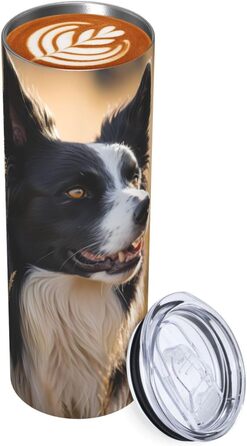 Кухоль з прямою трубочкою, дизайн Бордер-коллі, принт, дорожній кухоль, підходить для кемпінгу, офісу та дому, 590 мл