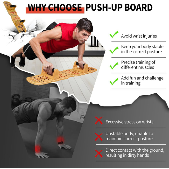 Дерев&39яна рама для віджимань, портативний складний силовий тренажер для м&39язів грудей, м&39язів спини, м&39язів живота, біцепсів плеча - домашнє обладнання для тренувань