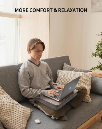 Стіл для ноутбука з подушкою, портативний столик для ліжка, сумісний з ноутбуками до 15,6 дюймів (39,6 см), підставка для ліжка, дивана та килима, підставка для книг, планшетів та графічних планшетів, темне коричневе дерево