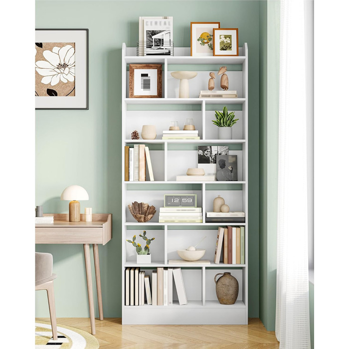 Книжкова полиця Hzuaneri, з 7 полицями, полиця для зберігання, окремостояча полиця, для вітальні, офісу, спальні, 24 x 80 x 199 см, білий BC32803 шт. Білий 24 x 80 x 199 см