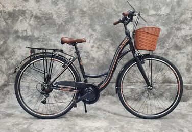 Звичайний жіночий міський велосипед Umit ALANYA 28″, 21-швидкісний перемикач швидкостей, багажник та кошик, НОВИЙ 2810-чорний