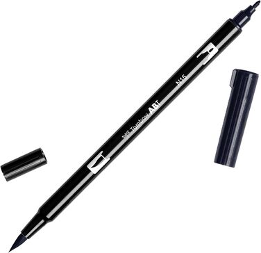 Ручка з двома щітками Tombow ABT-6P-3 Fiber Pen з двома наконечниками Набір з 6 дерматологічно протестованих і ABT-N15 Fiber Pen Dual Brush Pen з двома наконечниками, чорна в комплекті з пензлем, чорна