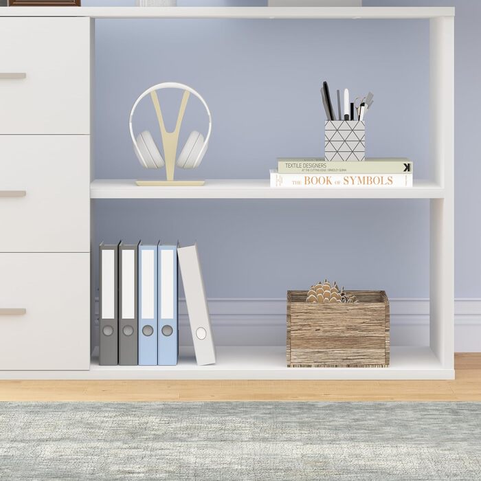 Білий L-подібний двосторонній кутовий письмовий стіл з місцем для зберігання для домашнього офісу Комп&39ютерний стіл з 3 шухлядами та 2 полицями для офісу Білий 140 см