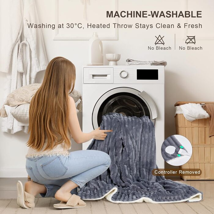 Електрична ковдра з підігрівом Nalone, ковдра з підігрівом та автоматичним вимиканням 160 x 130 см, ковдра з підігрівом та 9 налаштуваннями температури 12-годинний таймер Захист від перегріву Фланелева ковдра з підігрівом, яку можна прати в пральній машин