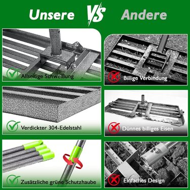 Гребінь для вирівнювання газону, 76x25 см, з регульованою ручкою 185 см. Ідеально підходить для саду, подвір'я та гольф-поля Легко вирівнює поверхні з ґрунту, піску та глини.