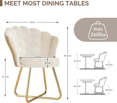 М&39яке крісло, обідній стілець, стілець для туалетного столика, оксамитове крісло, спинка у формі пелюсток, крісло-реклайнер із золотистими металевими ніжками, вантажопідйомність до 150 кг, бежевий