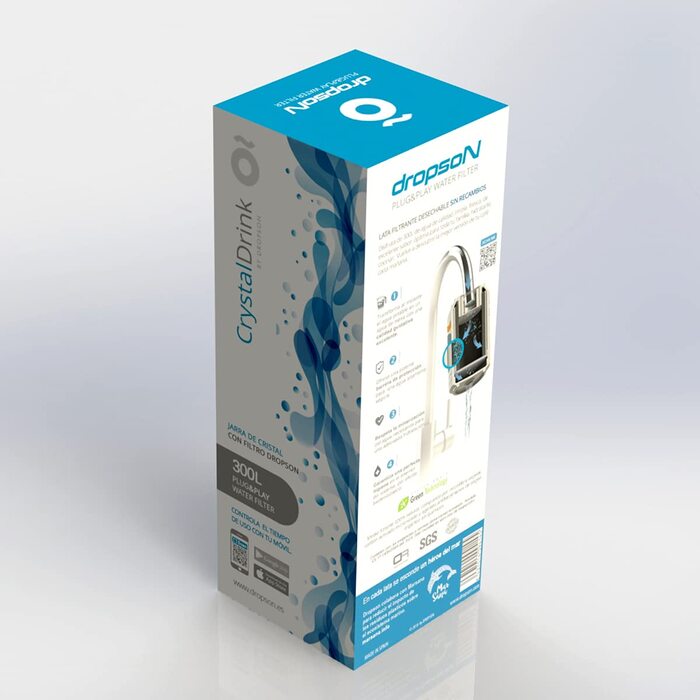 Скляний глечик dropson з фільтром, модель CrystalDrink, 1 л, з синьою кришкою фільтр для води для крану, фільтр-бідон 300 л