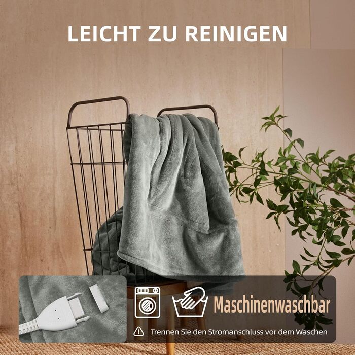Ковдра з підігрівом 130x180 см - Ковдра з підігрівом та автоматичним вимкненням, регульованим 10-годинним таймером, 6 режимами нагрівання - Можна прати в пральній машині, захист від перегріву (сірий) Сірий 130x180 см, 39S HOME