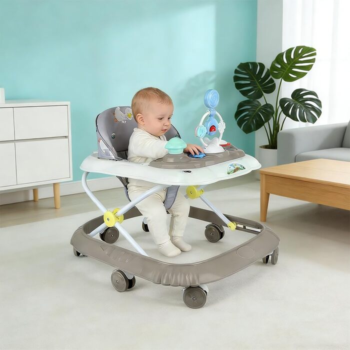 Дитячі ходунки 4 в 1, допоміжний пристрій для ходьби, ходунки, світло та колеса, з 6 місяців, вантажопідйомність 12 кг (67 x 72 x 92 см хакі (B))