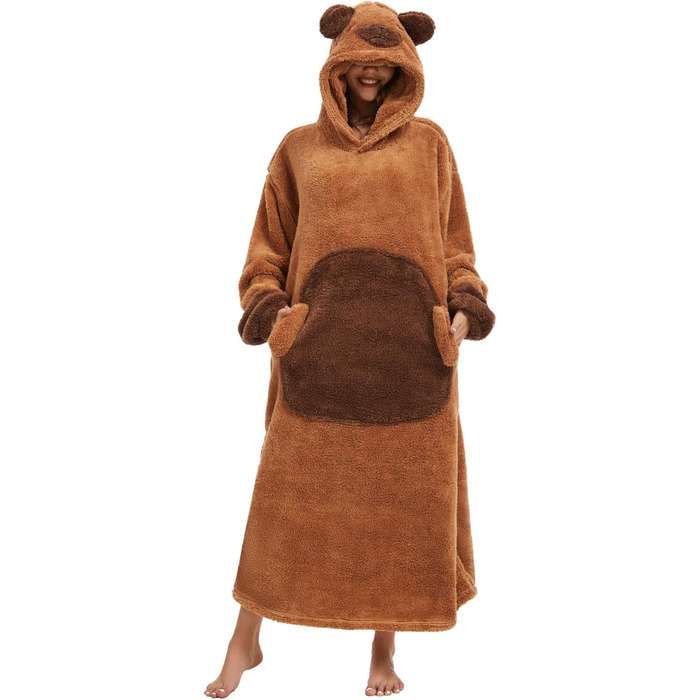 Великогабаритна ковдра з капюшоном, светр, картата, унісекс, з великою кишенею для телевізора, ковдра, універсальний розмір, подарунок на зиму, Cocooning Capybara One Size