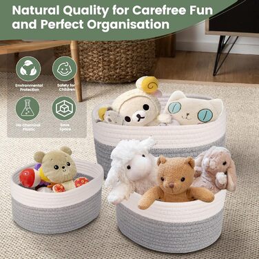 Кошик для зберігання з бавовняної мотузки, набір з 5 шт. , кошик для зберігання, органайзер для пеленального столу, кошик для зберігання у ванну кімнату, дитячу кімнату, пеленальний столик, білий та сірий.