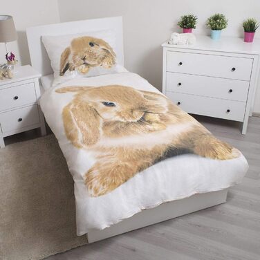 Підковдра зі 100 бавовни, малюнок кролика, коричнева