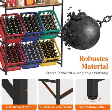 Стійка для напоїв Lifewit з полицею на 6 ящиків, металева стійка для ящиків, вантажопідйомність 340 кг, 32 Г x 104 Ш x 117,3 В см, окремостояча підставка для ящиків, стійка для напоїв, стійка для ящиків для води, стійка для пивних ящиків, рустикальний кор