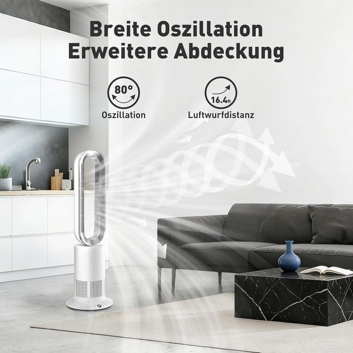 Вентилятор 2-в-1 з функцією обігріву та охолодження, 10 рівнів охолодження та 3 рівні нагріву, пульт дистанційного керування та сенсорне світлодіодне керування, тихий та енергозберігаючий двигун постійного струму TP09Plus обігрів, охолодження, 09Plus