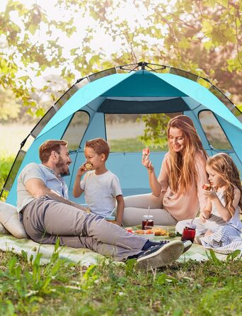 Пляжний намет Glymnis Quick Up, автоматичний пляжний намет, захист від ультрафіолету 50, вітрозахисний, невеликий розмір у упаковці, синій, пляжний намет для 4-6 осіб, синій зі срібним вінілом