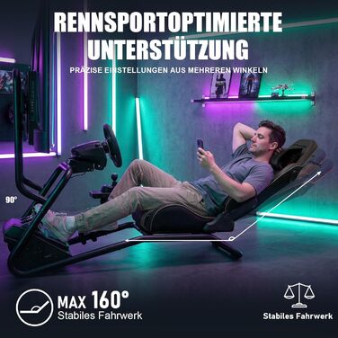 Кабіна симулятора GTPLAYER, підставка для керма для гоночного симулятора з 3D-стереодинаміками, кріпленням для монітора, регульованим кріпленням для керма, кріпленням для перемикання передач та педалями (чорна)