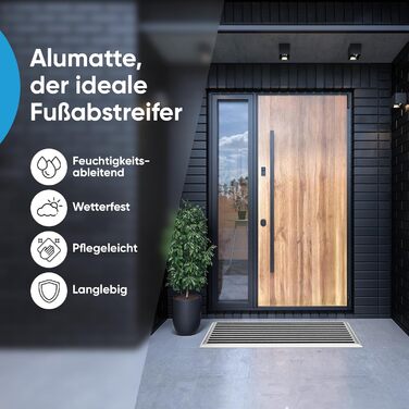 Килимок для вулиці, сірий, 80 x 50 см, алюмінієвий килимок, килимок для вулиці, алюмінієвий брудозатримуючий килимок, килимок для вулиці, килимок для входу, килимок для входу в будинок, килимок 50 x 80 см (прямокутний) зі срібною облямівкою