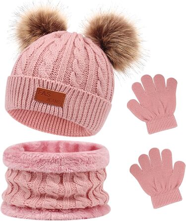 Дитячий зимовий комплект 3-в-1 шапка, шарф та рукавички, термов&39язана шапка, шарф та рукавички, на флісовій підкладці, зимові аксесуари для хлопчиків та дівчаток віком 1-5 років, рожевий