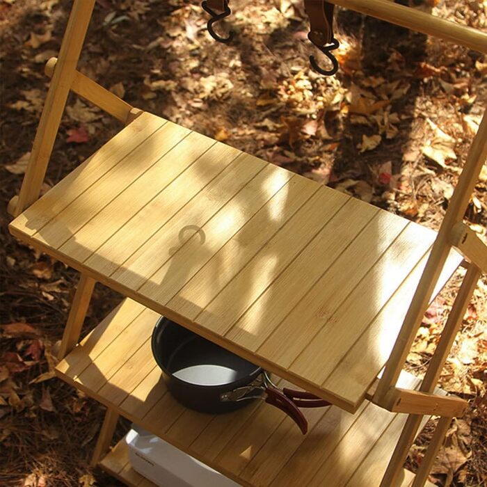 Портативна складна кемпінгова полиця з бамбуковою стільницею, вулична складна шафа для кемпінгу, кухні, телескопічна полиця з 4 рівнями, для грилю на свіжому повітрі, 4 яруси