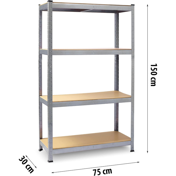 Металевий стелаж, стелаж для зберігання - полиця для зберігання та організації речей у складських приміщеннях, підвалах, гаражах, підсобних приміщеннях - виготовлений з металу та МДФ-плити - до 540 кг, розмір 150 x 75 x 30 см