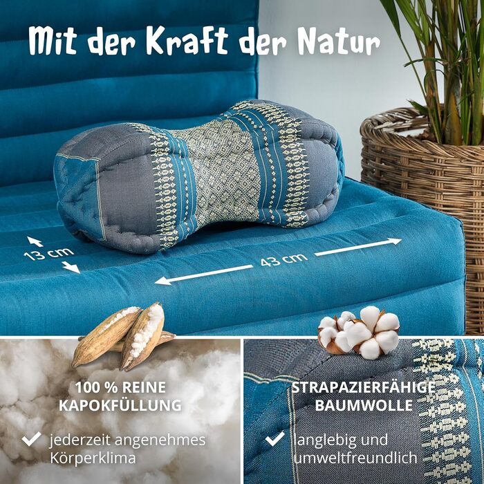 Подушка для шиї livasia Papaya - Ø 13x43 см - Подушка для шиї у формі папайї, подушка для дивана, подушка для читання з капоком, подушка для саду та балкону, подушка для подорожей ручної роботи (світло-блакитний)