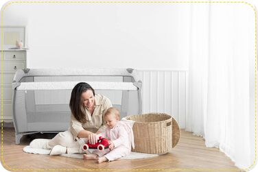 Дитяче ліжечко Ricokids з матрацом, 125 x 65 x 78 см, дорожнє ліжечко, вагою до 15 кг, 2 колеса з гальмами, бічний вхід, сумка для перенесення, функція гойдання, ігрова арка, пеленальний столик, складний, світло-сірий