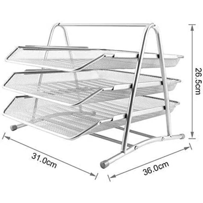 Лоток для листів формату A4, 3 відділення Письмовий стіл Шухляди для документів Органайзер для листів Сітчастий дизайн Настільний лоток для документів формату A4 Silver