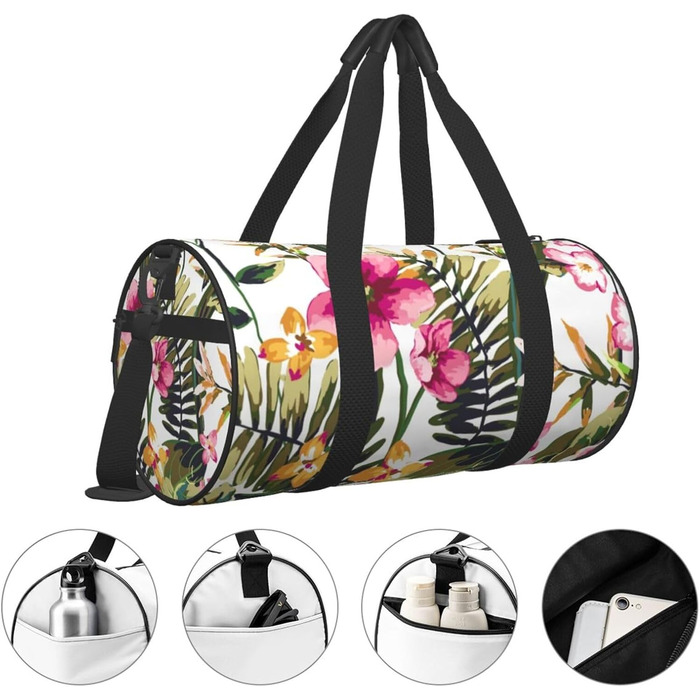 Спортивна сумка, дорожня сумка, акварельний принт, квітковий візерунок, сумка для подорожей на вихідні, чорна, універсальний розмір