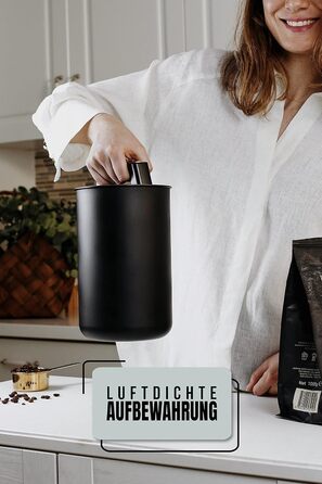 Герметичний контейнер для кави KC Kitchen & Co. для 500 г кавових зерен контейнер з нержавіючої сталі з вакуумною кришкою та ароматичною герметичністю контейнер для зберігання кави, чаю, цукру, мюслі матово-чорний (1700 мл)