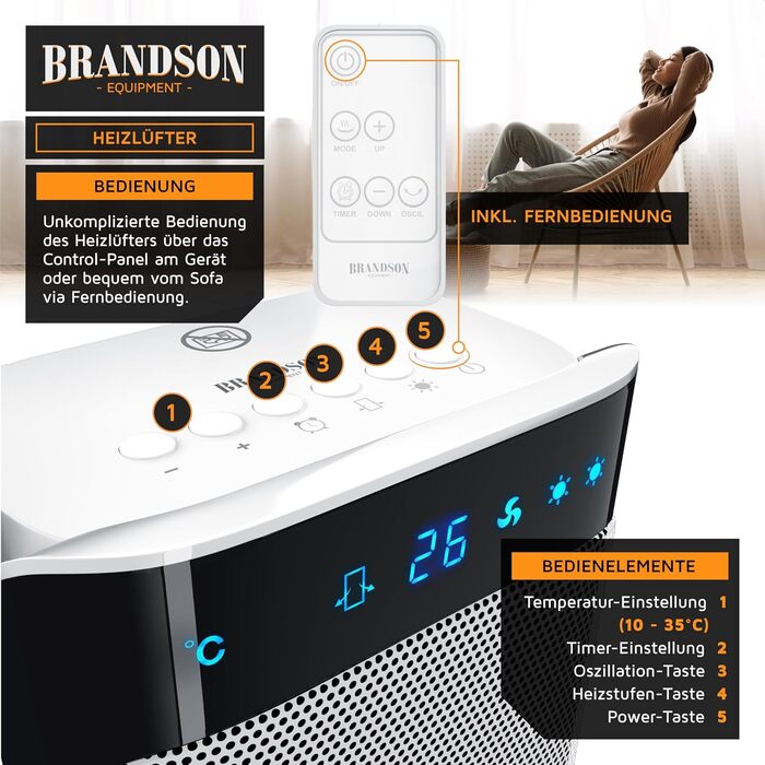 Тепловентиляторний обігрівач потужністю 2000 Вт з пультом дистанційного керування - Великий та потужний - Лауреат нагород - Енергозберігаючий та тихий - Підходить для ванної кімнати, вітальні, дитячої кімнати та немовлят - Функція коливання - Обігрівач - 