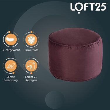 Круглий пуф-мішок Loft 25 Пуф для приміщень, вітальня, подушка для відпочинку ніг Ергономічний дизайн пуфа Зручний та міцний пуф-подушка для сидіння 3245 см (Баклажан)