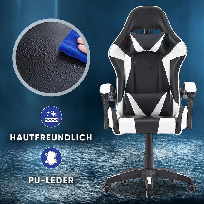 Ігрове крісло Walden Ергономічне офісне крісло Ігрове крісло Спинка сидіння Регульована висота поворотного крісла Гоночне офісне комп&39ютерне ергономічне крісло для відеоігор (біле)