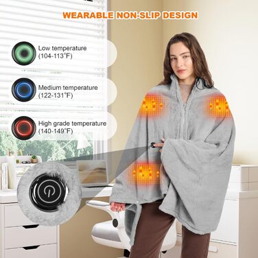 Бездротова ковдра з підігрівом 160x90 см з акумулятором 16000 мАг, фланелева електрична ковдра з підігрівом та 6-зонним обігрівом, 3 налаштування температури, ковдра з підігрівом, яку можна прати, для дивана, офісу, автомобіля, кемпінгу (сіра)
