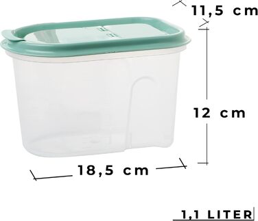 Контейнери для зберігання SUSTANIA, набір з 4 шт. , різні розміри, 1 л, прозорі з кришками на шарнірах, диспенсери для пластівців, пластик, ідеально підходять для пластівців, зроблено в Європі, 100 придатні для переробки