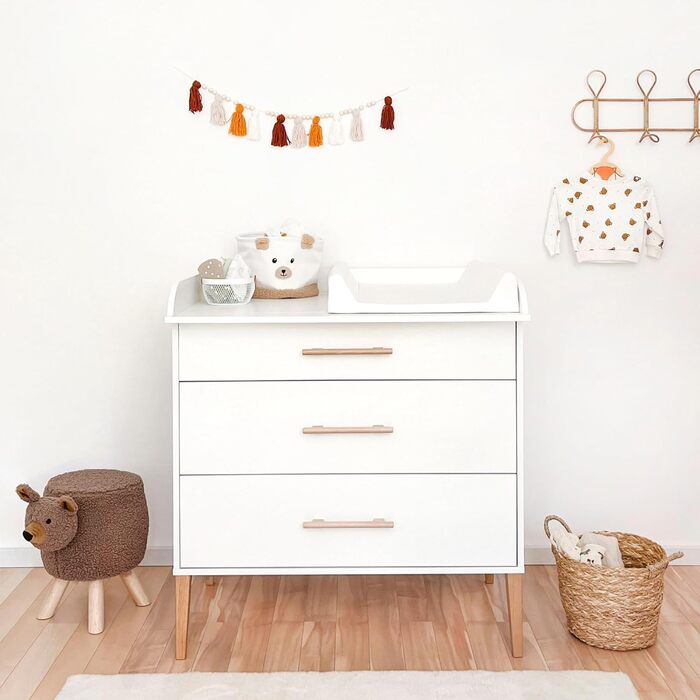 Пеленальний столик ATB ILA - 101 x 85 x 75 см - Повний комплект для дитячої кімнати - Функціональні меблі - Зручний пеленальний столик для немовлят з шухлядами (білий)