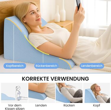 Подушка для читання для спини ліжка та дивана ергономічна клиноподібна подушка як опора для спини для читання, перегляду телевізора та відпочинку (синя)