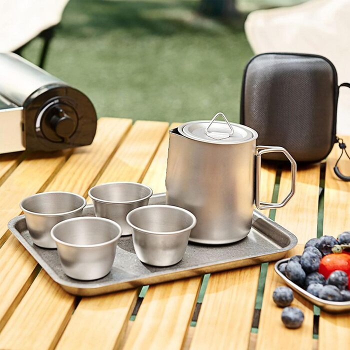 Набір для чаювання Ті-Сет 4 предмети чашка для води та чайне яйце, набір чашок з титанового сплаву. Ідеально підходить для походів, кемпінгу та активного відпочинку. Титаново-нержавіюча сталь, для чоловіків та жінок, для дому та подорожей, для піших прогу