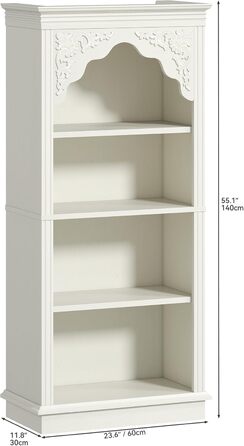 Рівнева вінтажна книжкова полиця з різьбленим дизайном, відкрите сховище для вітрин - ідеально підходить для вітальні, спальні, кабінету та офісу, біла, 140 см, 4-